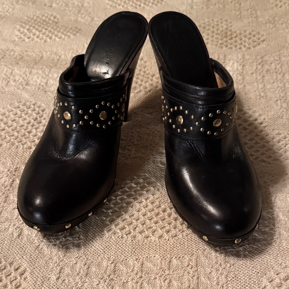 MICHAEL Michael Kors Black Mules with Gold Accents